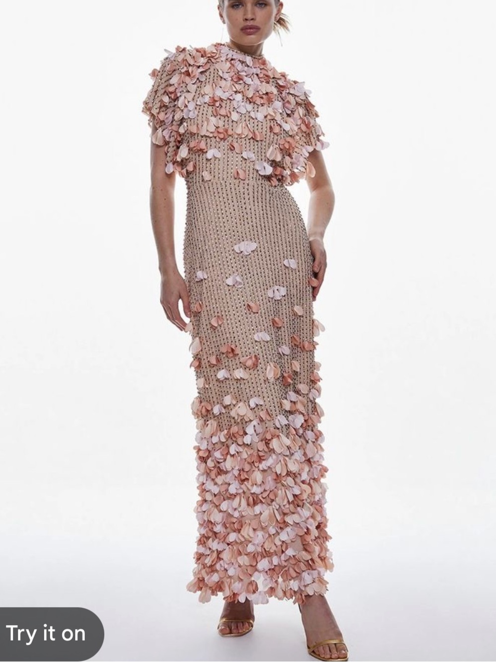 Karen Millen Peach & Blush Petal-Embellished Maxi Dress